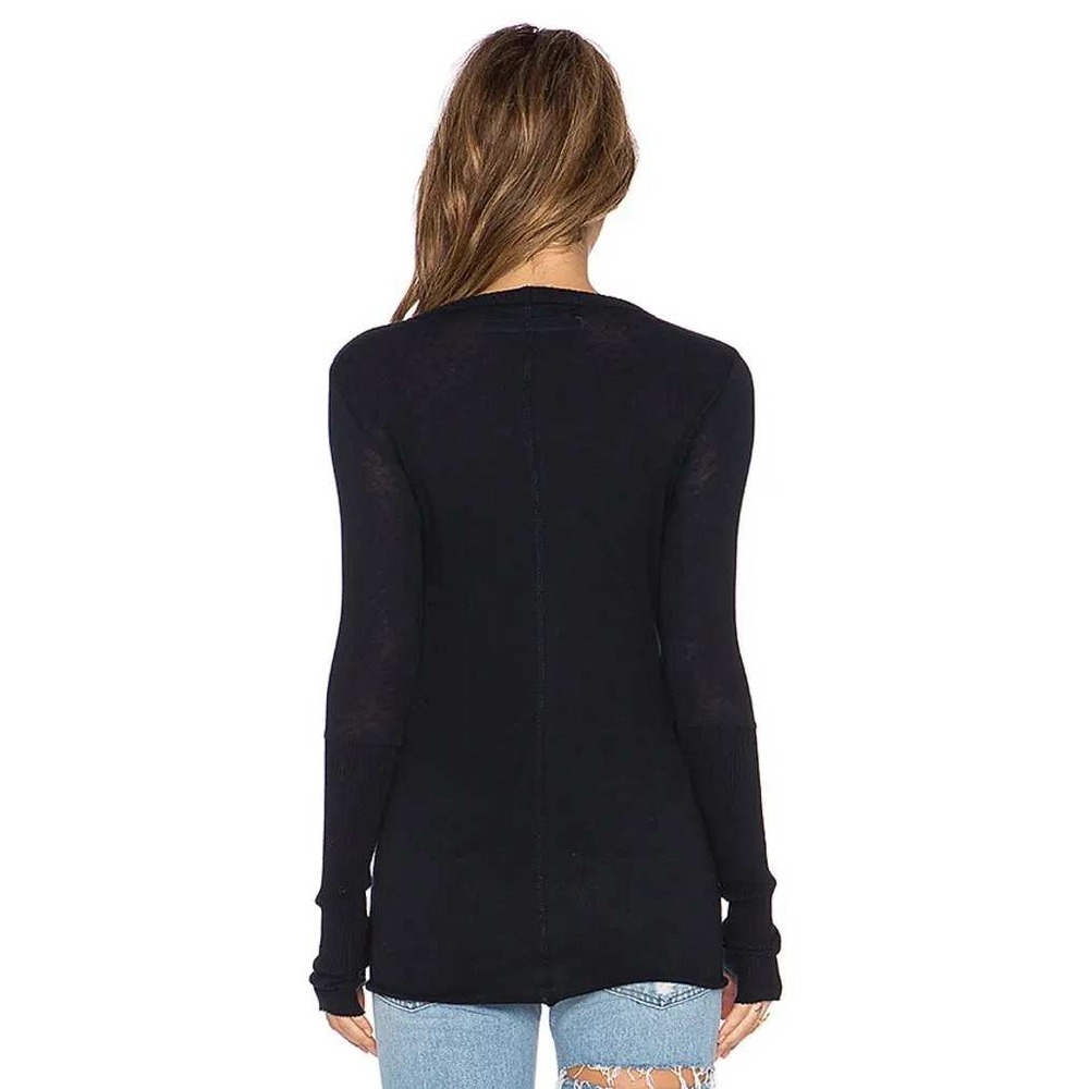 ENZA COSTA Cashmere Cuffed V Neck Top Womens Small Black Long Sleeve Luxury - Picture 2 of 15